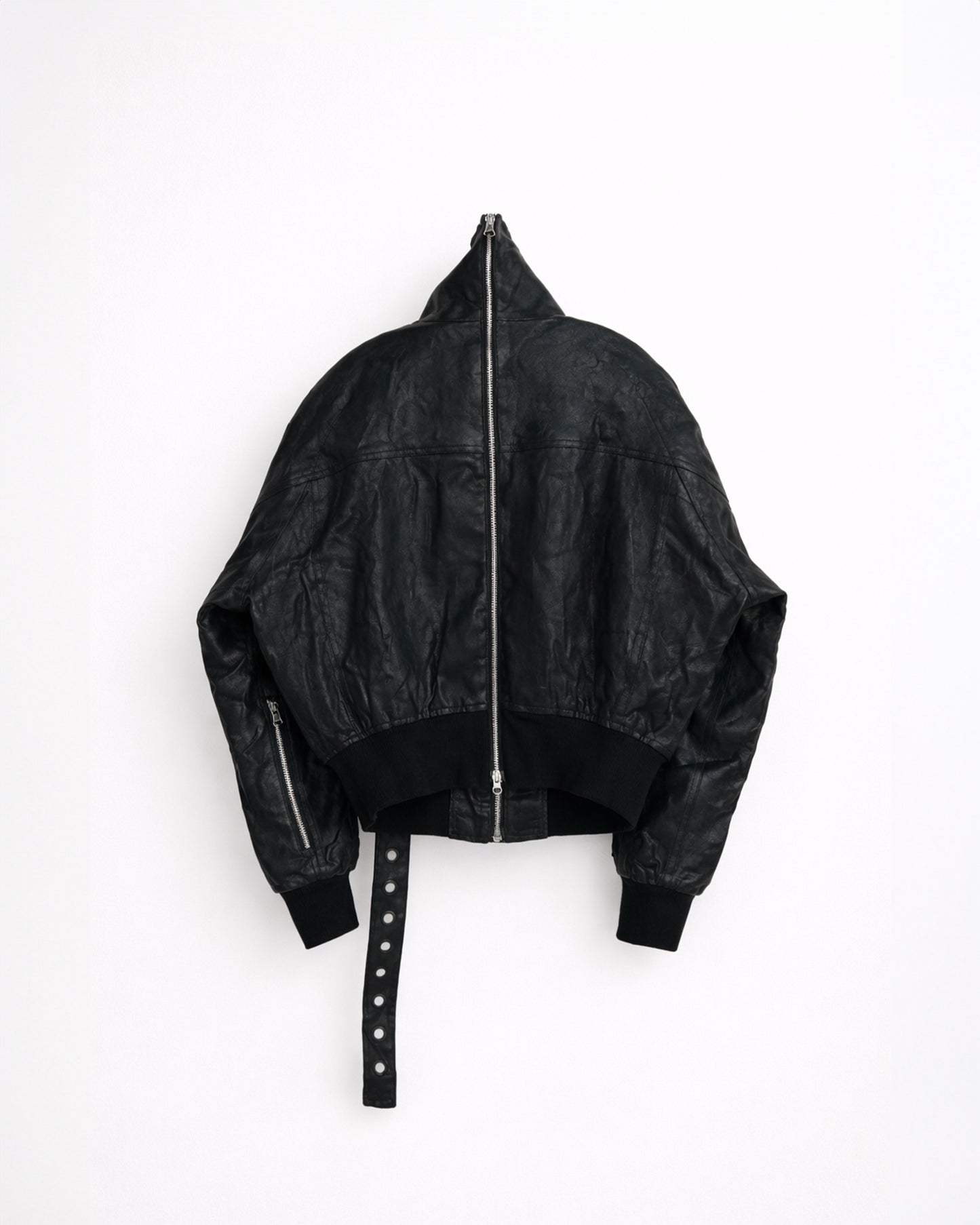 Deconstructed Waxed Asymmetric High-Neck Jacket