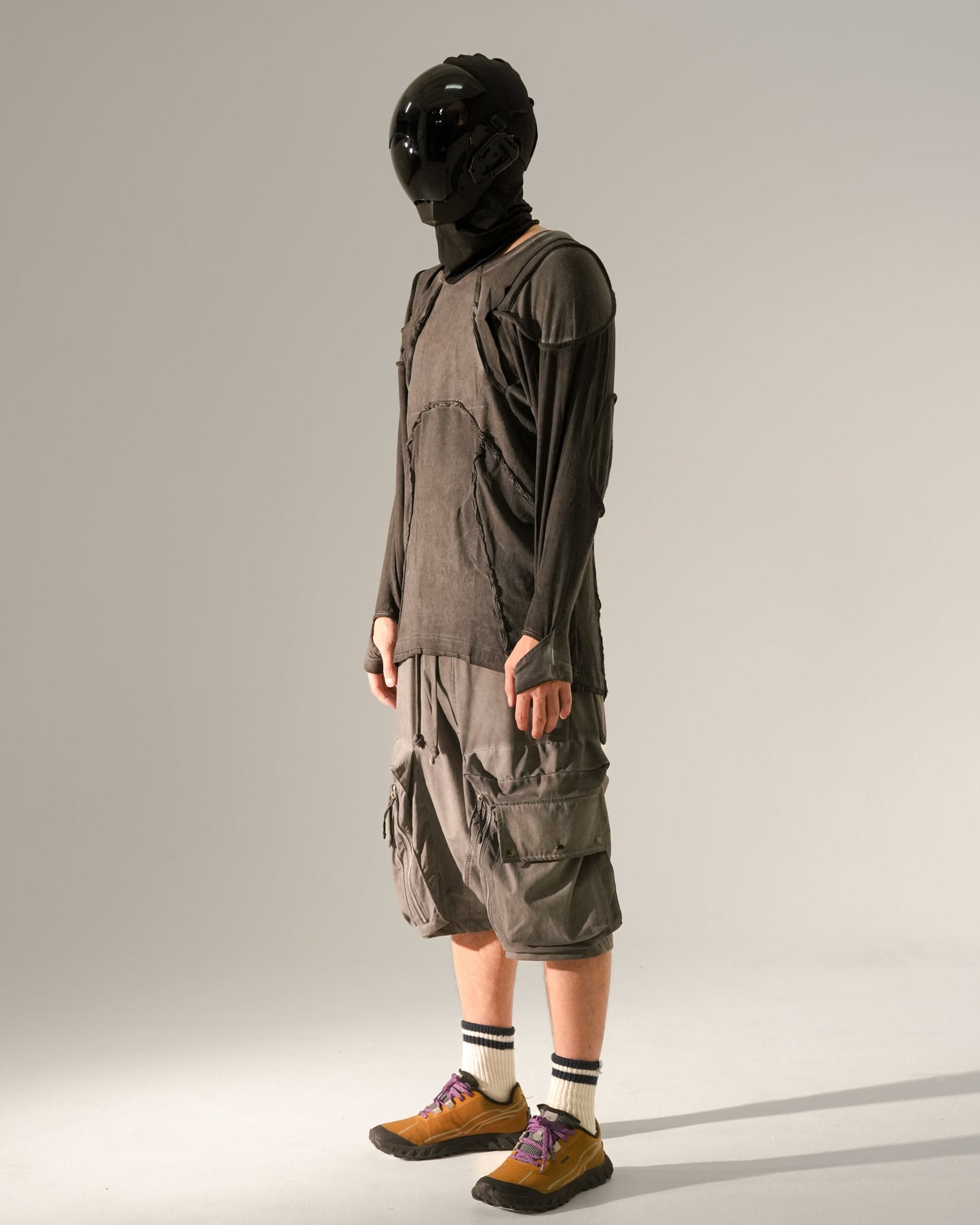 Multi-Panel Washed Loose Long Sleeve T-Shirt