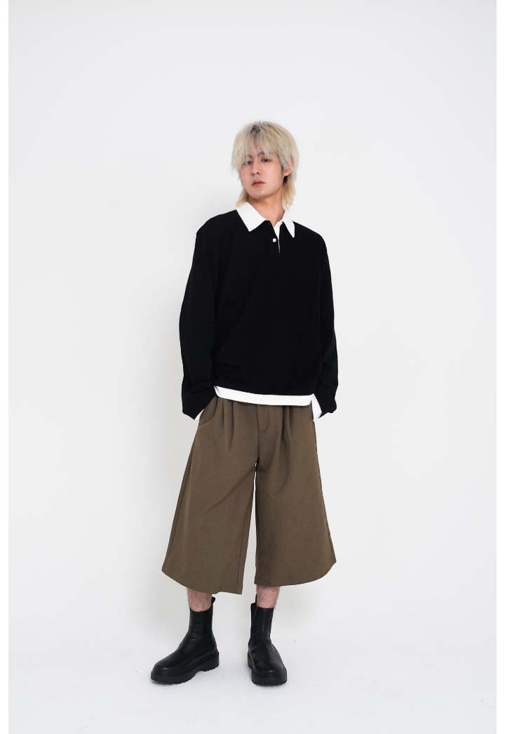 Contrast-Color Polo-neck Tee