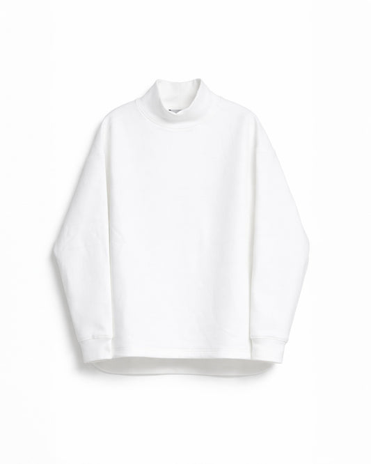Blended Fabric High-Neck Split Long-Sleeve T-Shirt WHT