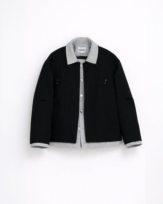 Fake Two-Piece Premium Collar Jacket BLK