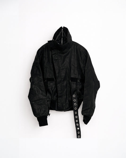 Deconstructed Waxed Asymmetric High-Neck Jacket