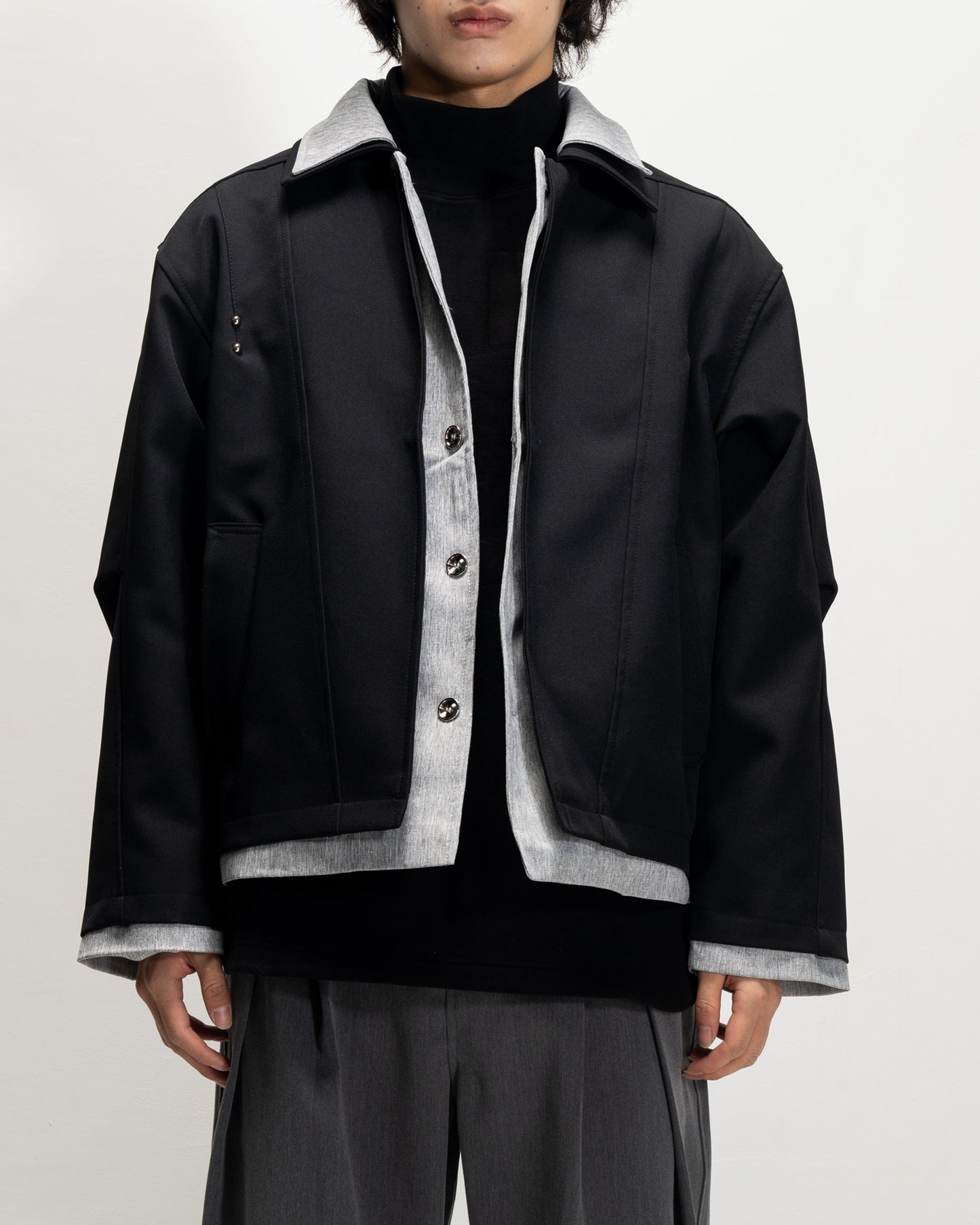 Fake Two-Piece Premium Collar Jacket BLK