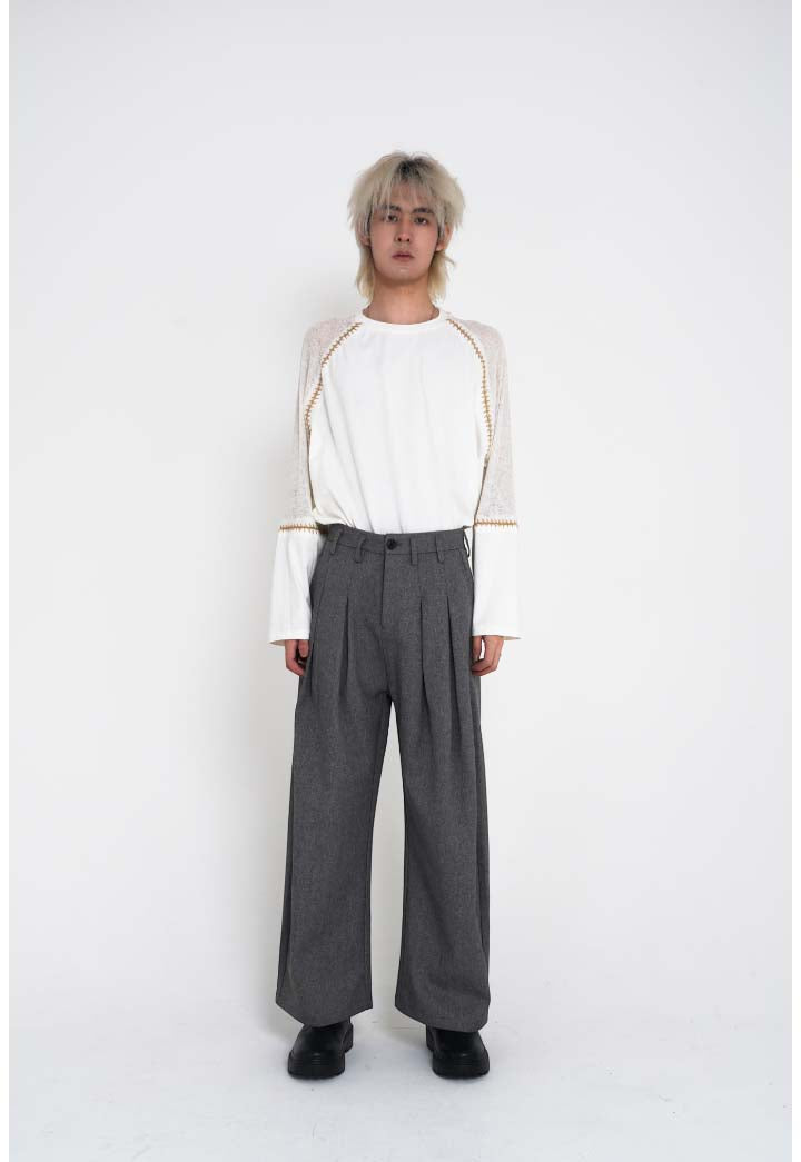 Hand-Stitched Patchwork Knit Long Sleeve T-Shirt