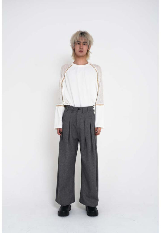 Hand-Stitched Patchwork Knit Long Sleeve T-Shirt