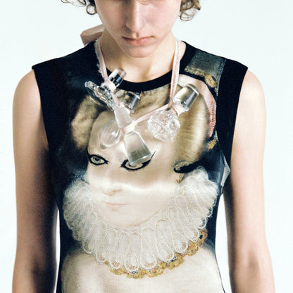 Victorian Style Punk Portrait Silk Sleeveless Top