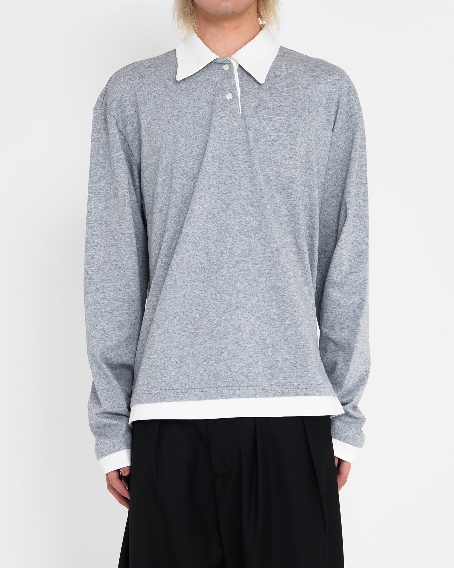 Contrast-Color Polo-neck Tee