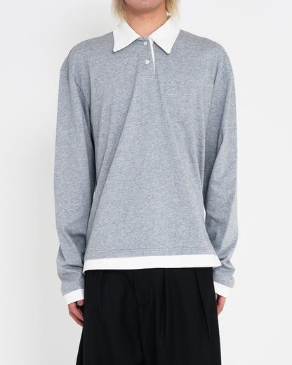 Contrast-Color Polo-neck Tee