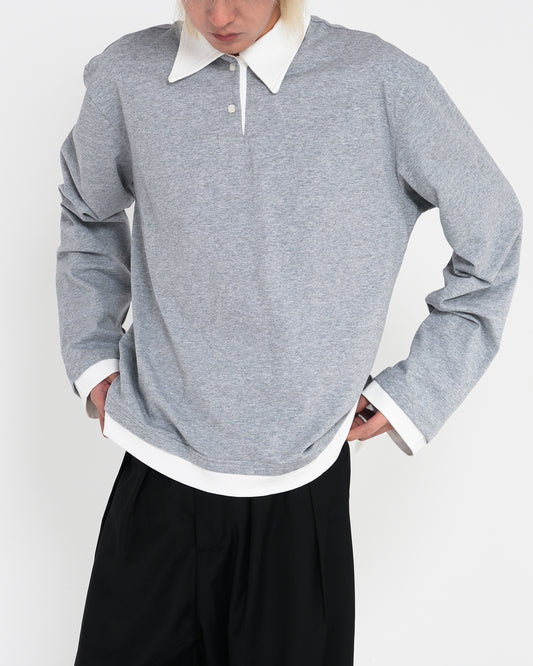Contrast-Color Polo-neck Tee
