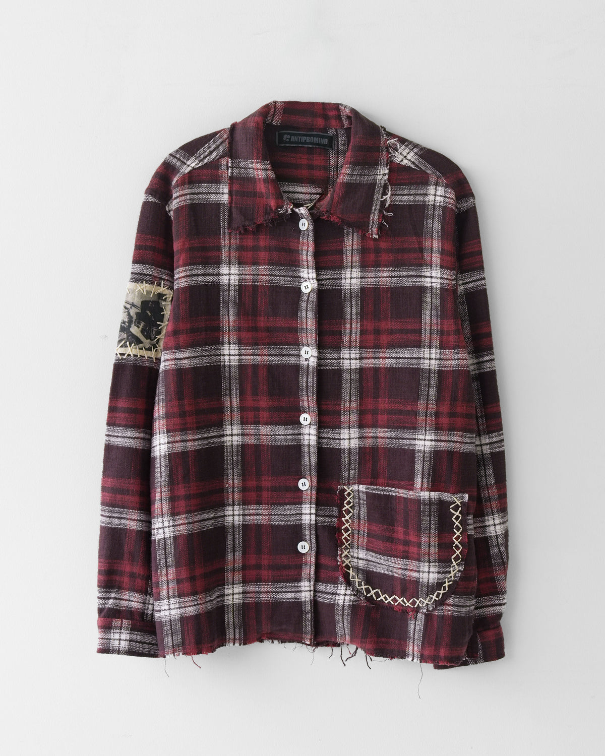 Distressed Handmade Patchwork Check Shirt RED