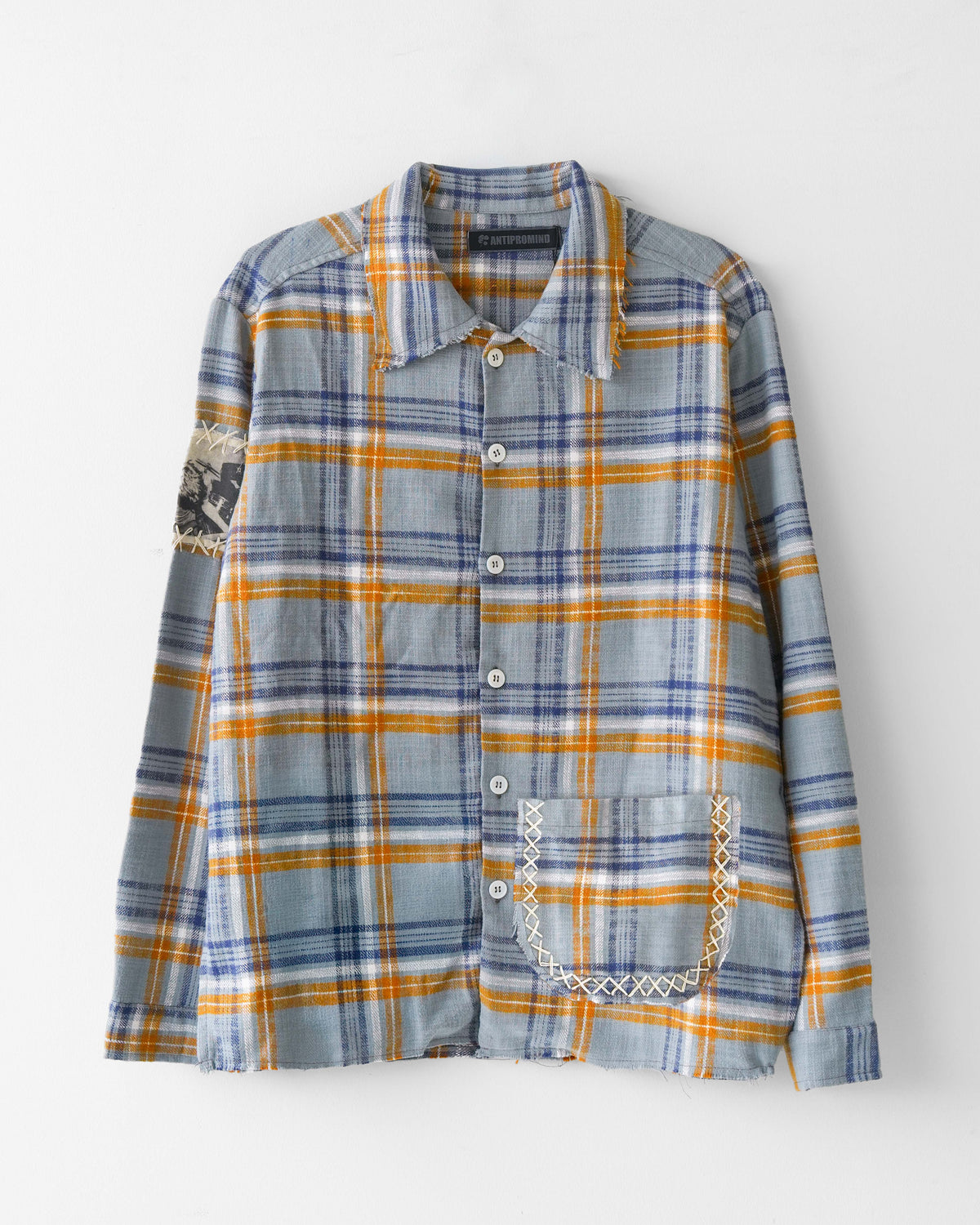 Distressed Handmade Patchwork Check Shirt BLU