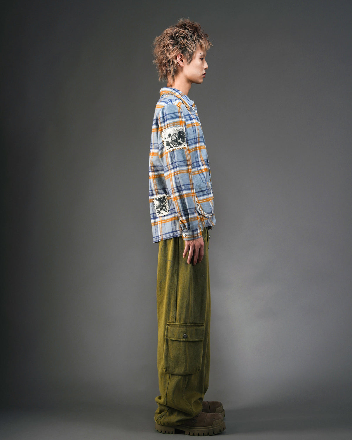 Distressed Handmade Patchwork Check Shirt BLU