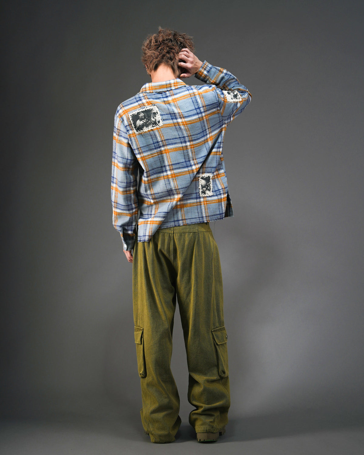 Distressed Handmade Patchwork Check Shirt BLU