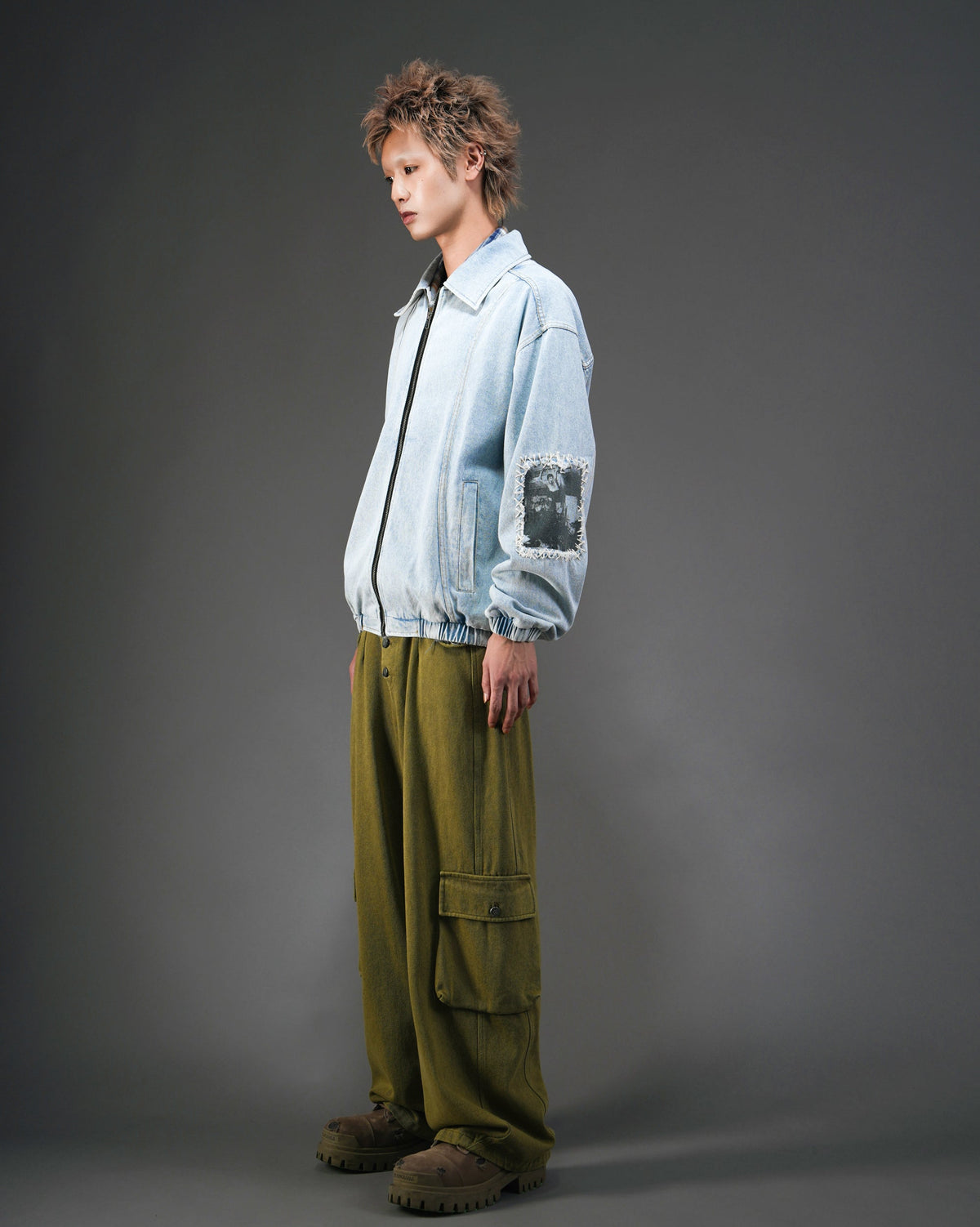 Washed Distressed Panelled Denim Jacket L.BLU