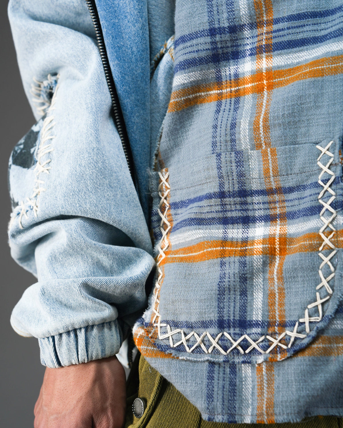 Distressed Handmade Patchwork Check Shirt BLU