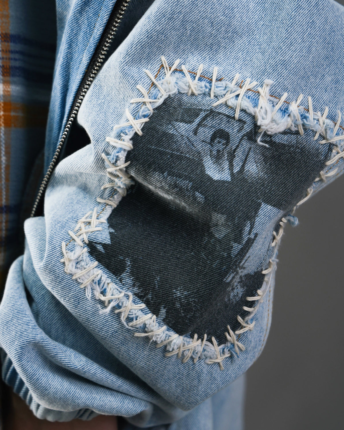Washed Distressed Panelled Denim Jacket L.BLU