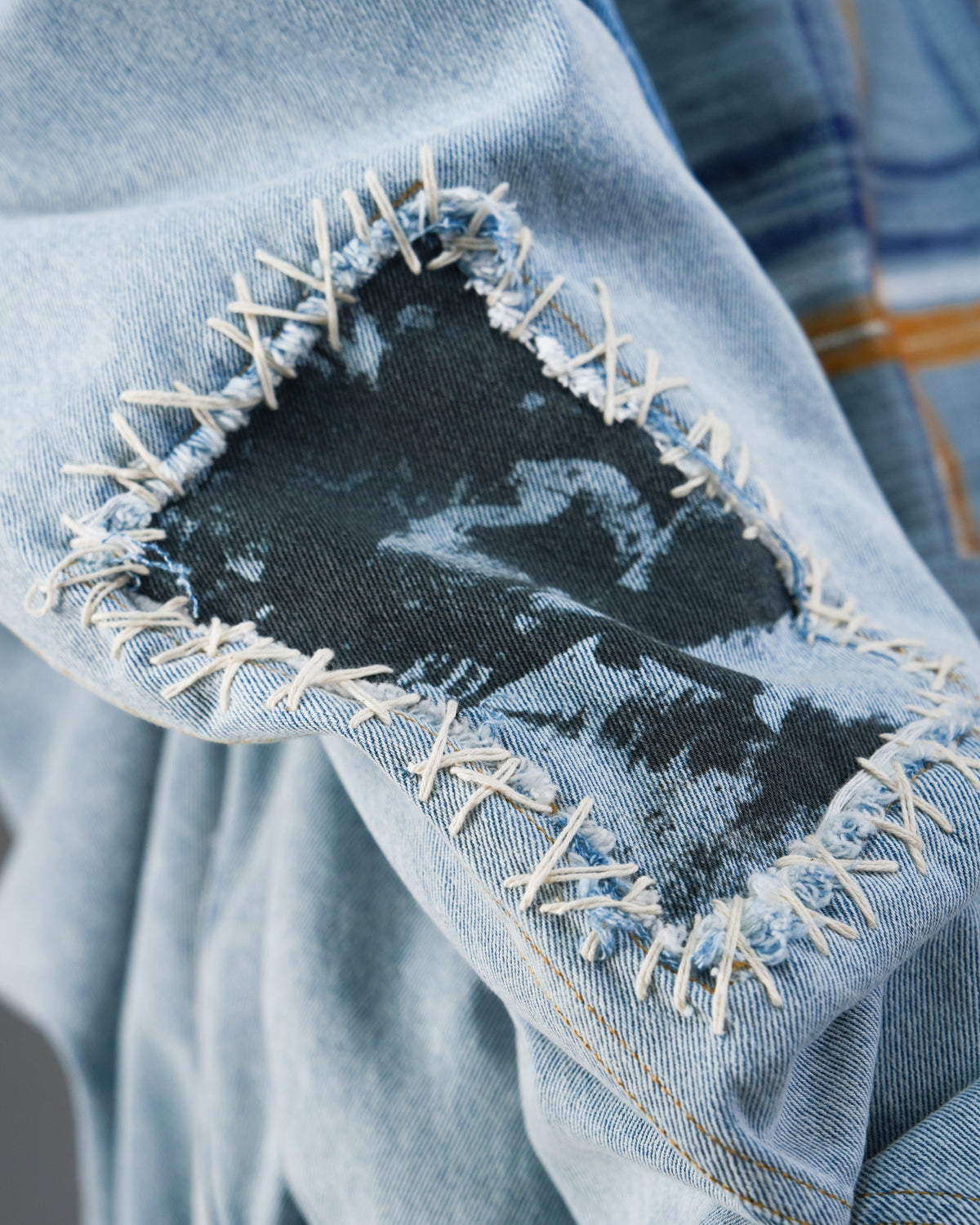Washed Distressed Panelled Denim Jacket L.BLU