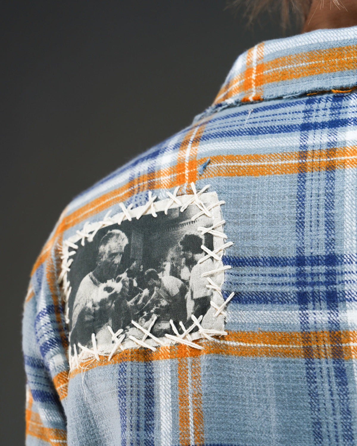 Distressed Handmade Patchwork Check Shirt BLU