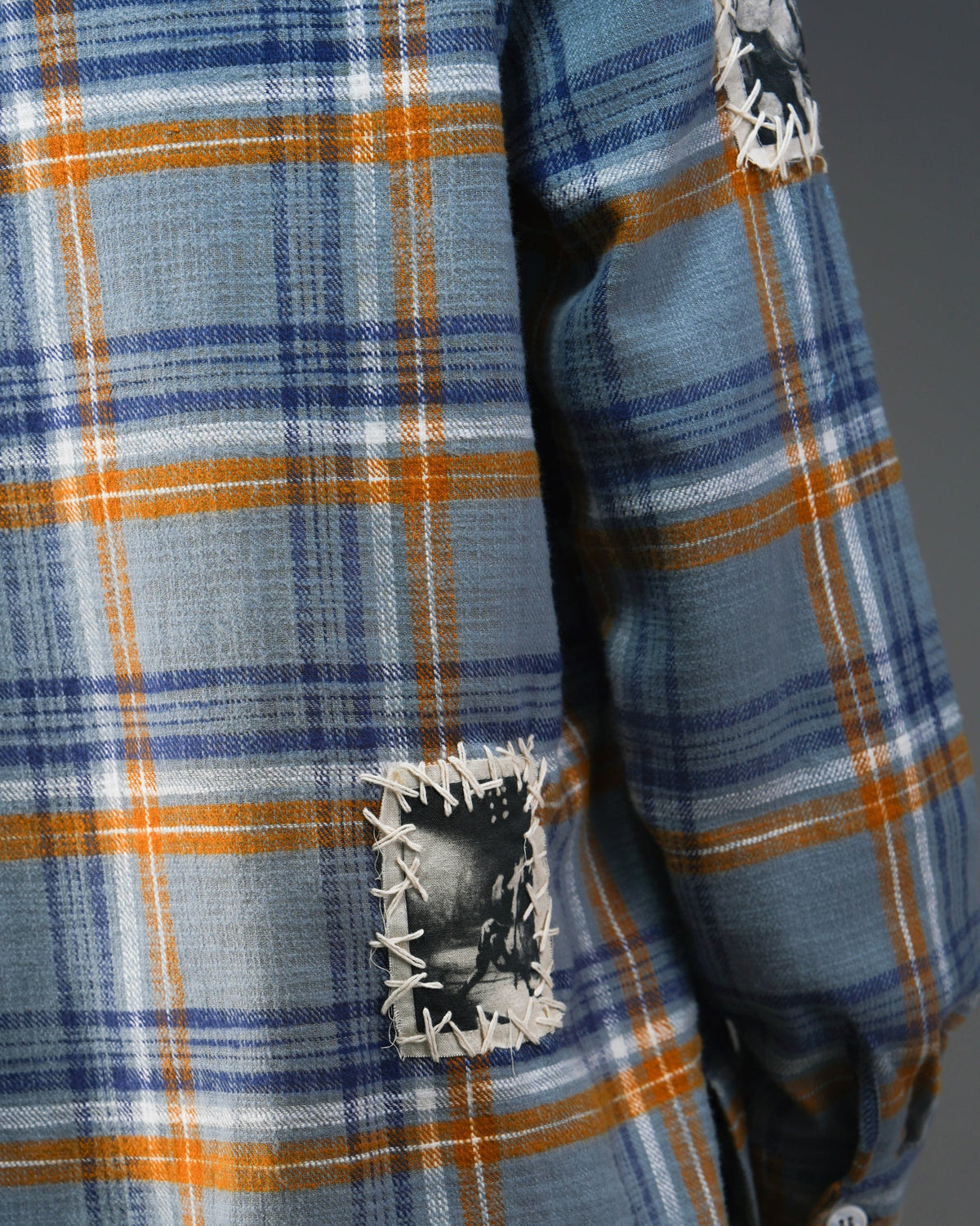 Distressed Handmade Patchwork Check Shirt BLU