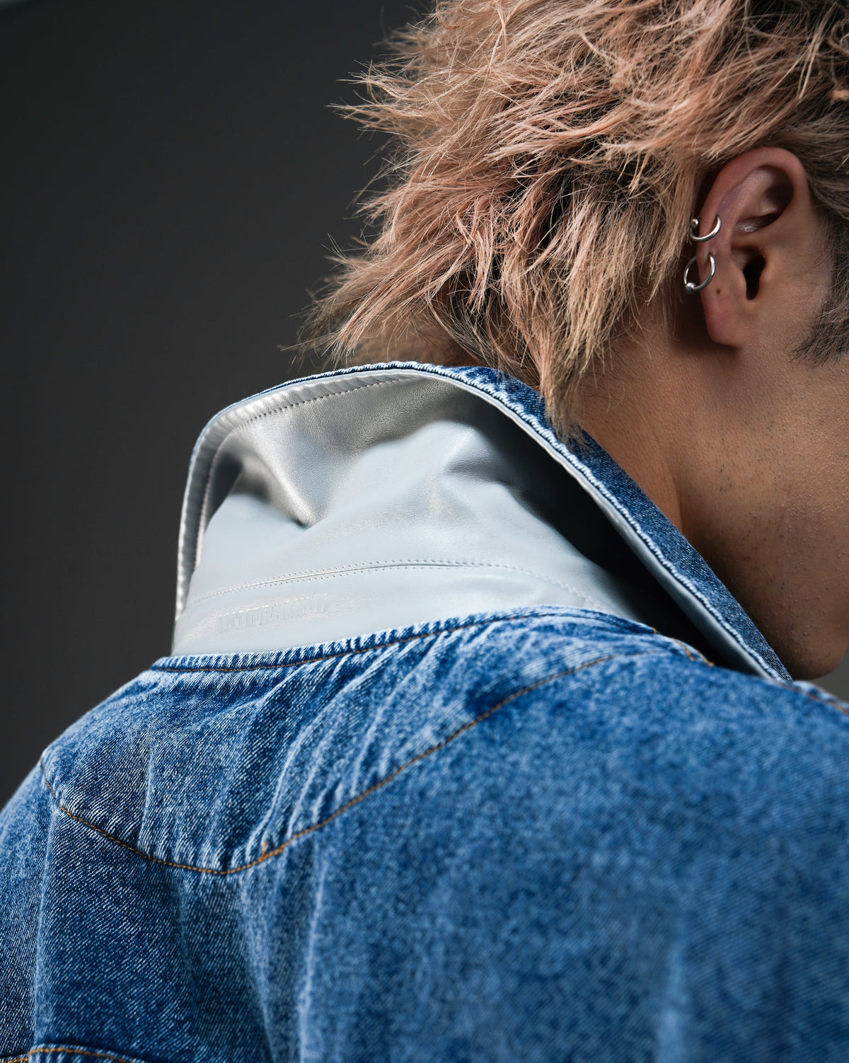 Washed Distressed Panelled Denim Jacket NVY