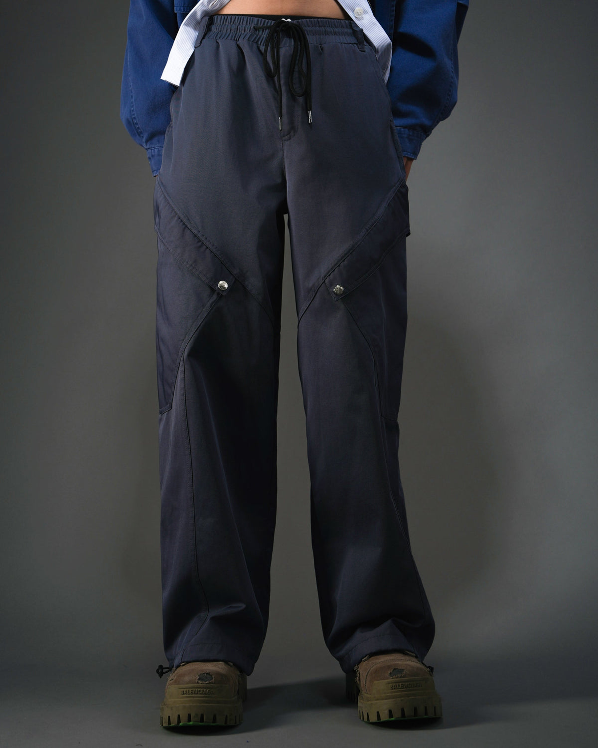 Skeleton Twill Drawstring Adjustable Cargo Pants NVY