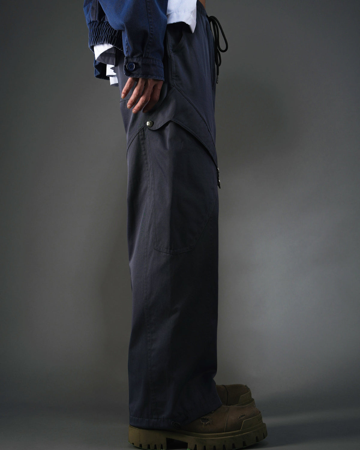 Skeleton Twill Drawstring Adjustable Cargo Pants NVY