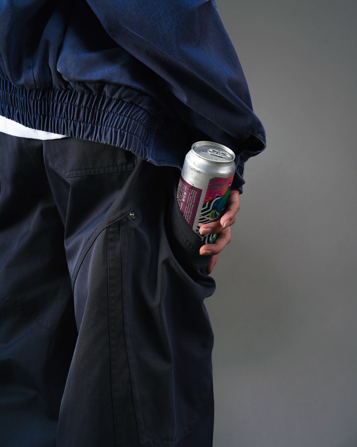 Skeleton Twill Drawstring Adjustable Cargo Pants NVY