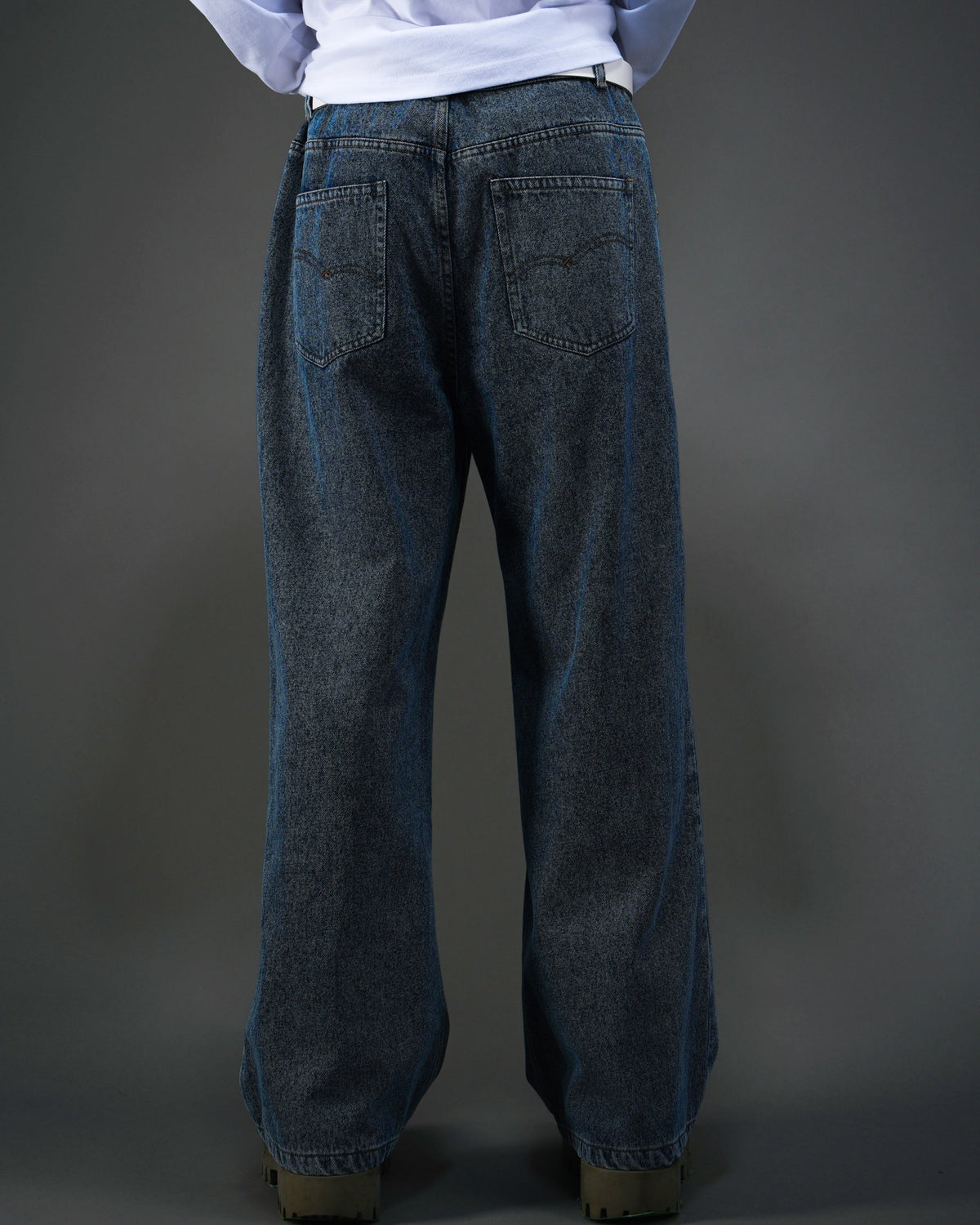 Washed Distressed Panelled Denim Jeans NVY