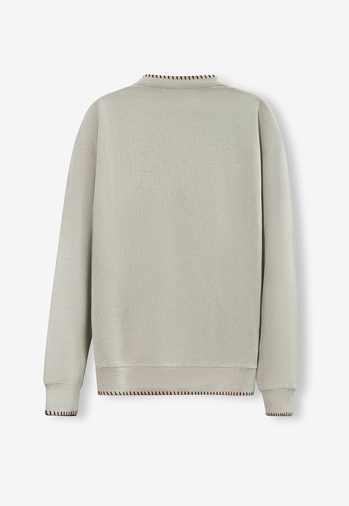 Hand-Stitched Henley Neck Knit Sweatshirt