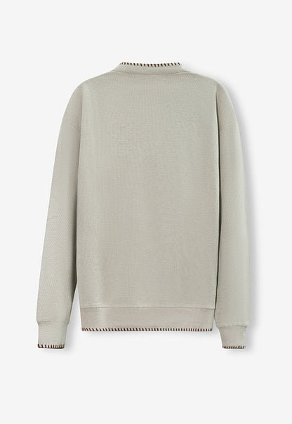 Hand-Stitched Henley Neck Knit Sweatshirt