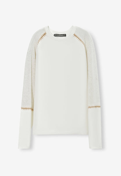 Hand-Stitched Patchwork Knit Long Sleeve T-Shirt