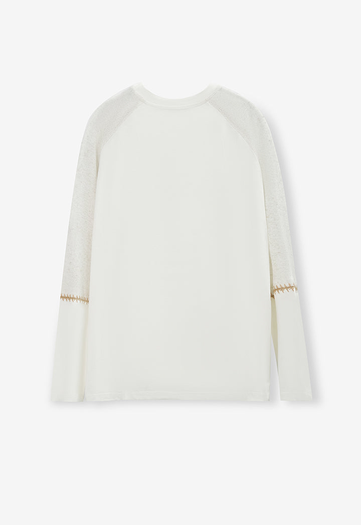Hand-Stitched Patchwork Knit Long Sleeve T-Shirt