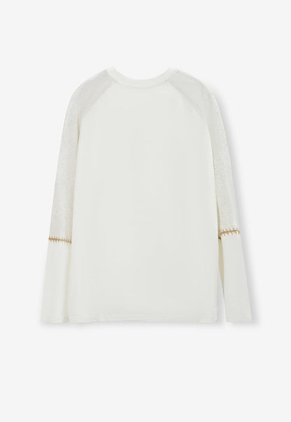 Hand-Stitched Patchwork Knit Long Sleeve T-Shirt