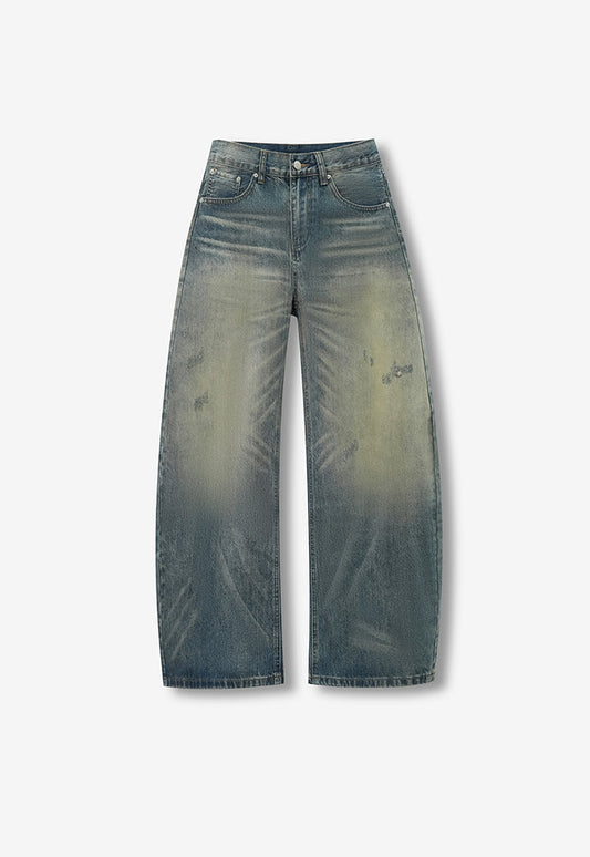 Washed Distressed Scimitar Jeans