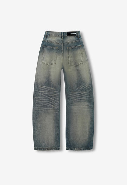 Washed Distressed Scimitar Jeans