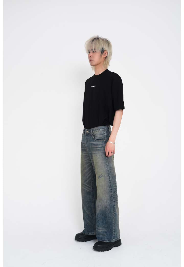 Washed Distressed Scimitar Jeans