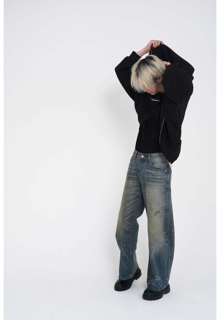 Washed Distressed Scimitar Jeans