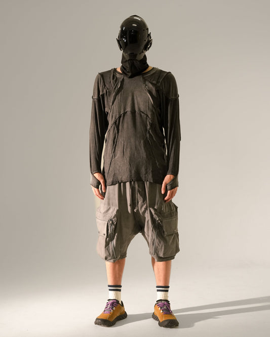 Multi-Panel Washed Loose Long Sleeve T-Shirt