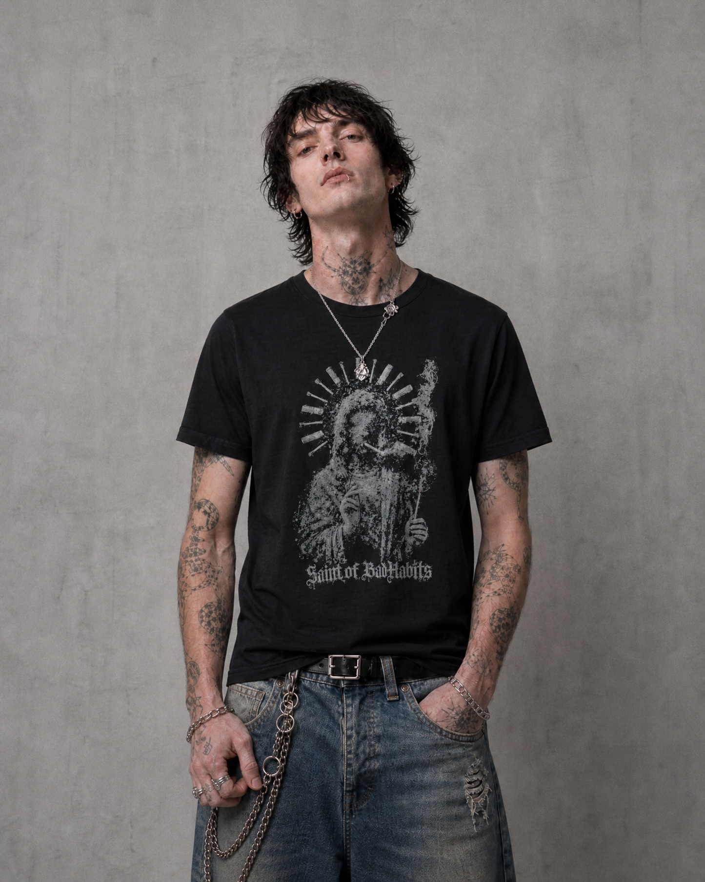 Distressed “Saint of Bad Habits” Graphic Tee