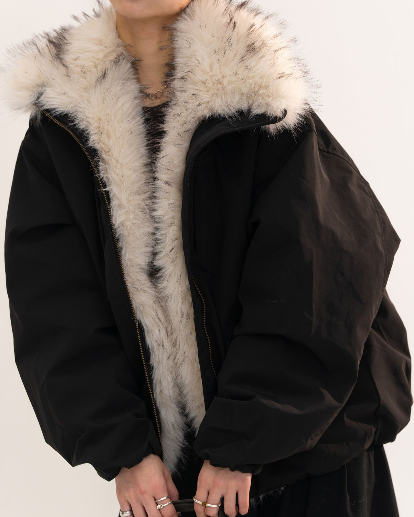 【予約販売1月中旬配送予定】MEI. FUR COLLAR BLOUSON BLACK
