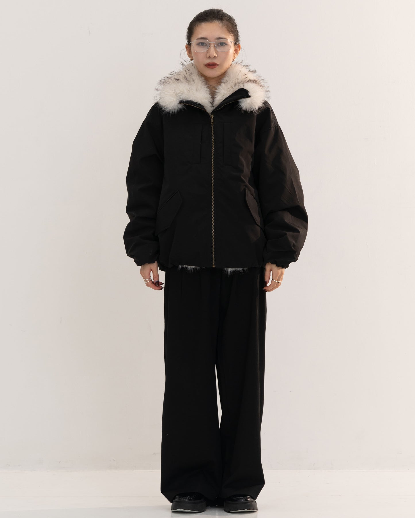 【予約販売1月中旬配送予定】MEI. FUR COLLAR BLOUSON BLACK