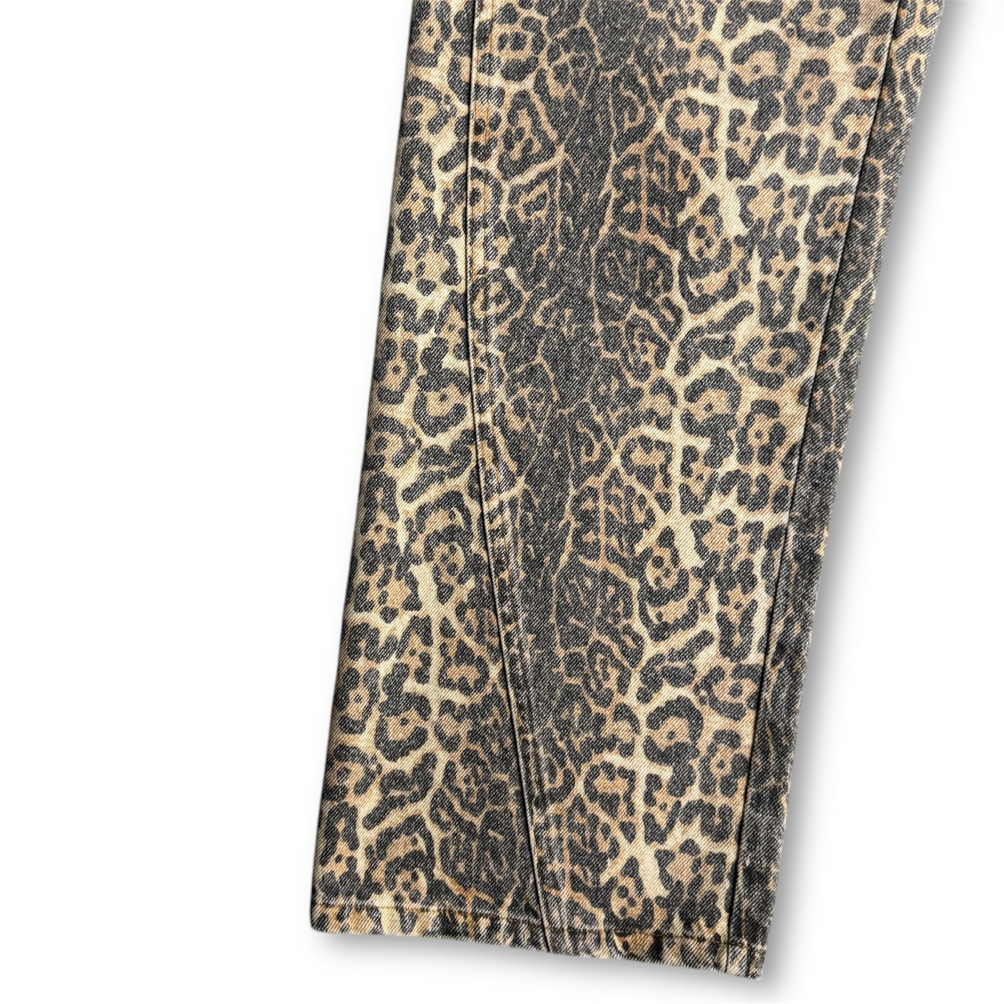 Leopard Print Distressed Denim Wide-Leg Pants