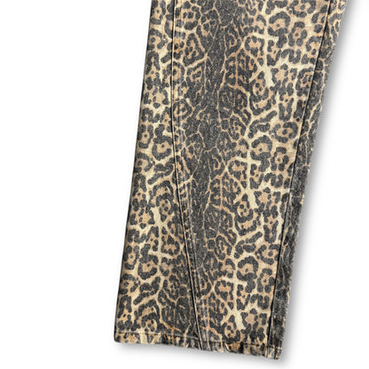 Leopard Print Distressed Denim Wide-Leg Pants