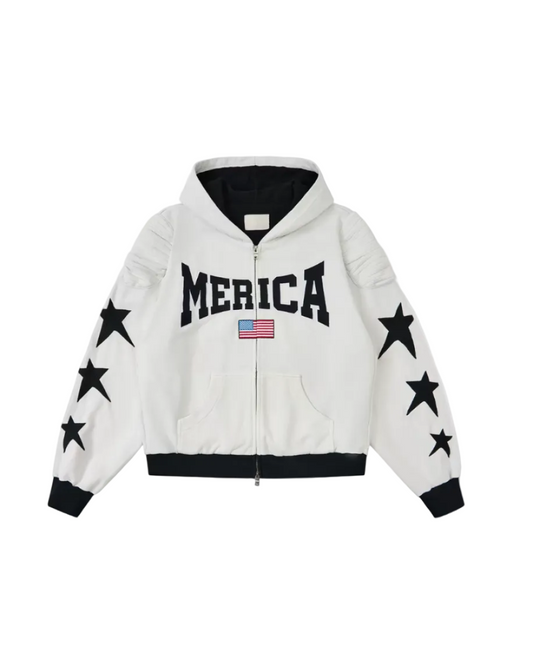 Hellywood Embroidered Badge Zip Hoodie WHT