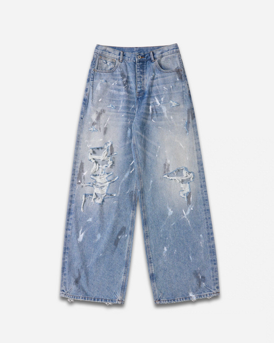 Reworked Distressed Paint Splatter Jeans BLU
