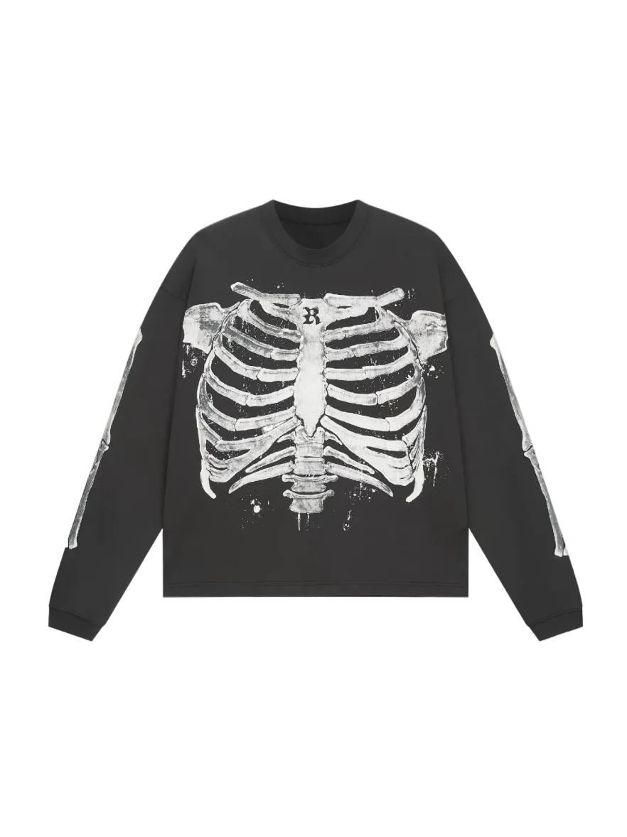 Vintage Crack Print Long Sleeve T-Shirt BLK