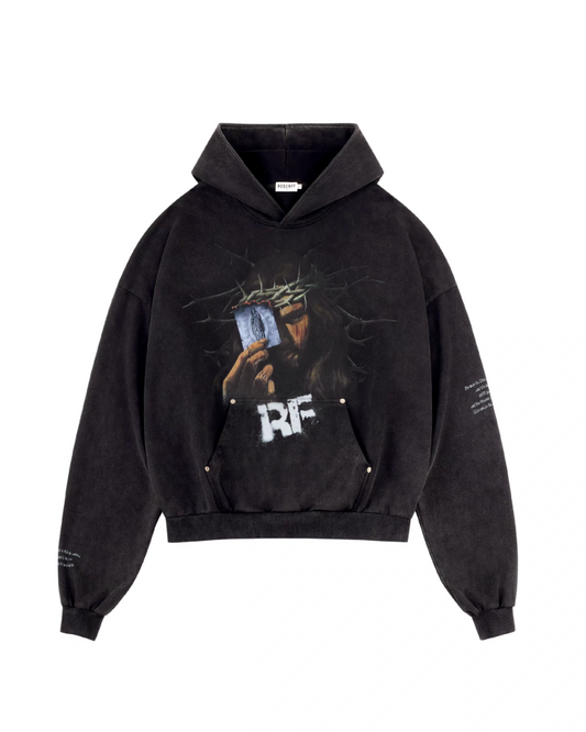 Vintage Graphic Distressed Pullover Hoodie D.GRY